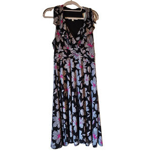Evan Picone Floral Dress Sleeveless Black Pink Midi Womens Size 10 NWT